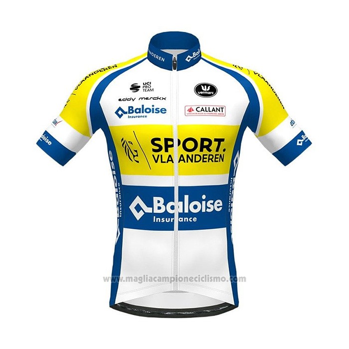 2021 Abbigliamento Ciclismo Sport Vlaanderen-Baloise Blu Bianco Giallo Manica Corta e Salopette